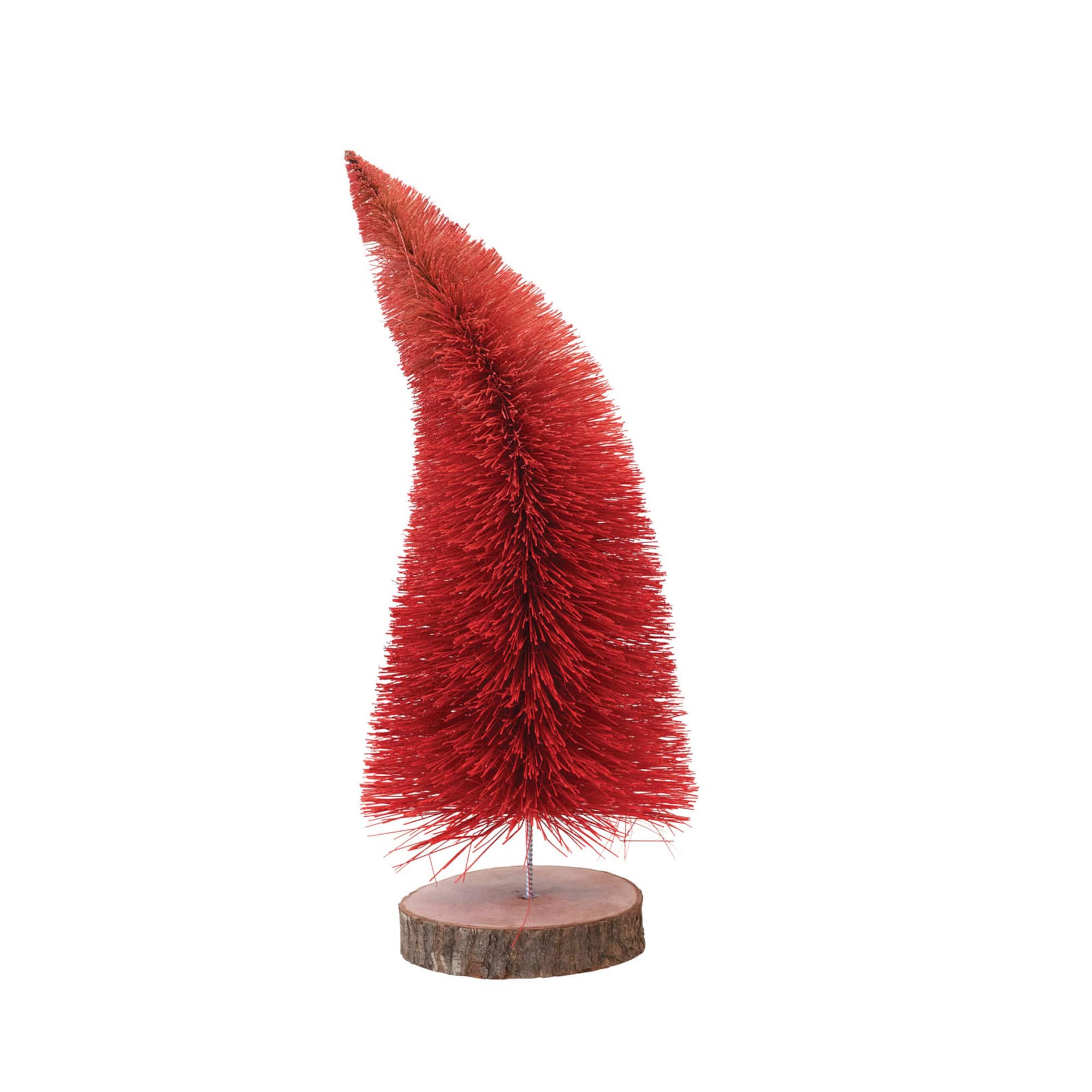 Hello Honey® 16" Red Ombre Curved Sisal Bottle Brush Tree with Wood Slice Base
